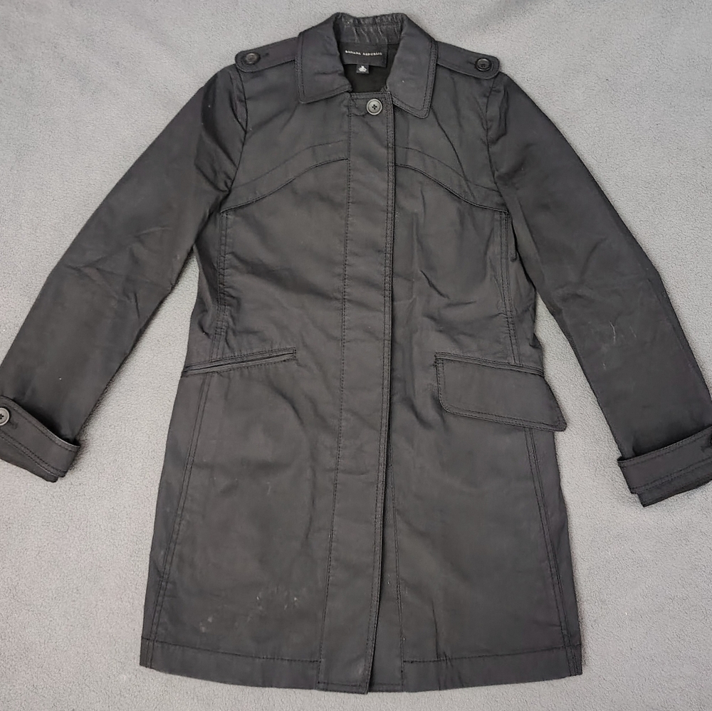 Banana Republic Women's Trench Coat M Charcoal Gray 2 Pocket Jacket Winter Rain